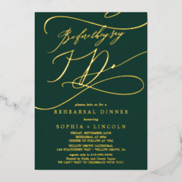 ロマンチックなグリーンとゴールドの箔　私がする前に　リハーサル 箔招待状