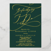 ロマンチックなグリーンとゴールドの箔 私がする前に リハーサル 箔招待状 (正面)
