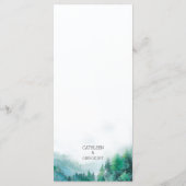 ロマンチックなグリーンとブルーの森の山のウェディング メニュー (裏面)