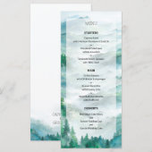 ロマンチックなグリーンとブルーの森の山のウェディング メニュー (正面/裏面)