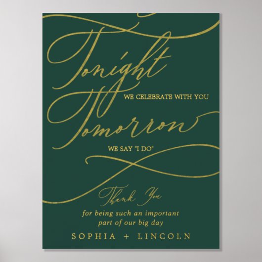 ロマンチックなグリーンゴールドフォイル明日リハーサルをする 箔ポスター (正面)
