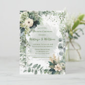 ロマンチックなグリーンベージュ結婚牡丹 招待状 (スタンド正面)