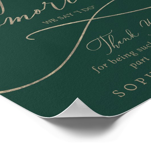 ロマンチックなグリーン金ゴールド明日リハーサルディナーをする ポスター (角)