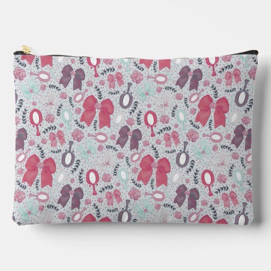 ロマンチックなグレーの弓とバラ アクセサリーポーチ (正面)