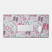 ロマンチックなグレーの弓とバラ デスクマット (キーボード&マウス)