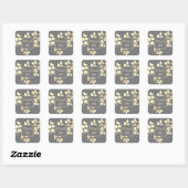 ロマンチックなグレーの金色の葉の四角いステッカー スクエアシール (シート)