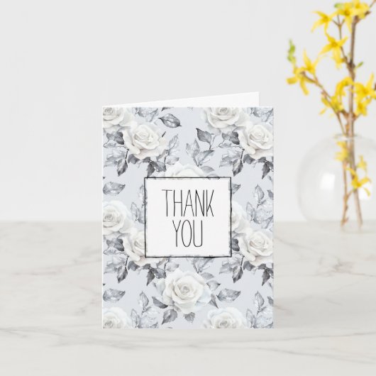 ロマンチックなグレーシルバーホワイトローズフローラありがとう カード (黄色い花)