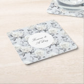 ロマンチックなグレーシルバーホワイトローズ結婚フローラ スクエアペーパーコースター (アングル)