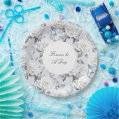 ロマンチックなグレーシルバーホワイトローズ結婚フローラ ペーパープレート (パーティー)