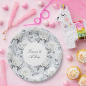 ロマンチックなグレーシルバーホワイトローズ結婚フローラ ペーパープレート (パーティー)