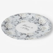 ロマンチックなグレーシルバーホワイトローズ結婚フローラ ペーパープレート (アングル)