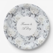 ロマンチックなグレーシルバーホワイトローズ結婚フローラ ペーパープレート (正面)