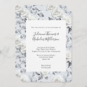 ロマンチックなグレーシルバーホワイトローズ結婚フローラ 招待状 (正面/裏面)