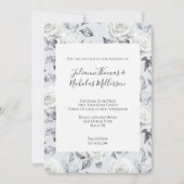 ロマンチックなグレーシルバーホワイトローズ結婚フローラ 招待状 (正面)
