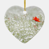 ロマンチックなケシの花の赤く白い草原 セラミックオーナメント (正面)