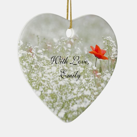 ロマンチックなケシの花赤く白い草原の自然 セラミックオーナメント (右)