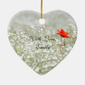 ロマンチックなケシの花赤く白い草原の自然 セラミックオーナメント (裏面)
