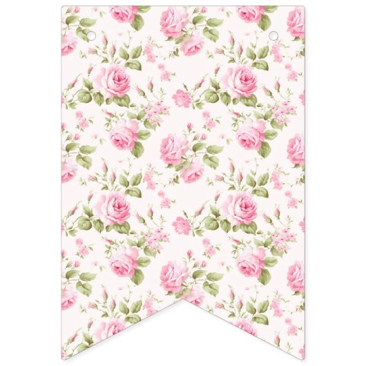 ロマンチックなコケットバラとピンクボウズ誕生日 バンティングフラッグ (第1の旗)