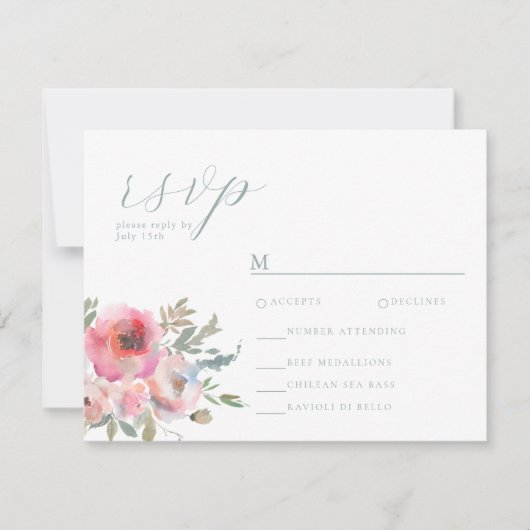 ロマンチックなコテージフラワーズ赤面ブルーセージ 出欠カード (正面)