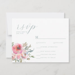 ロマンチックなコテージフラワーズ赤面ブルーセージ 出欠カード