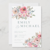 ロマンチックなコテージフラワーズ赤面ブルーセージ 招待状 (正面)