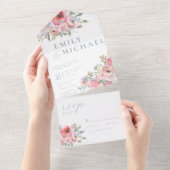 ロマンチックなコテージ花赤面ブルーセージすべてオン オールインワン招待状 (貼ってはがせる)