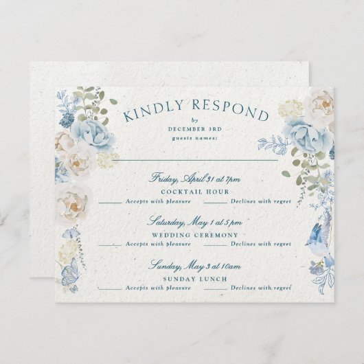 ロマンチックなコトワーズウィンター花模様ー結婚エクステンデッド 出欠カード (正面/裏面)