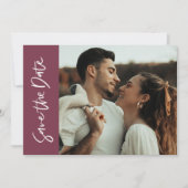 ロマンチックなコンテンポラリーブルゴーニュ結婚フォト セーブザデート (正面)