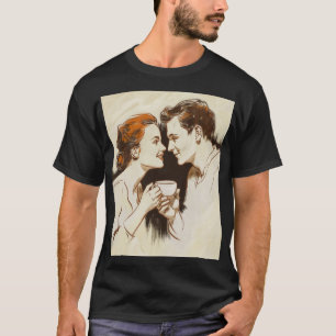 ロマンチックなコーヒーデートのカップルが甘い視線を共有 Tシャツ