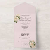 ロマンチックなコーラルピンクとアイボリーの花のウェディング オールインワン招待状 (内側)