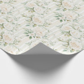 ロマンチックなコーラルピンクと白のバラの花柄 ストライプ ウェディング ラッピングペーパー (角)