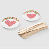 ロマンチックなコーラルピンクのハート＆ピンクの花 ハンドファン (組立なし)