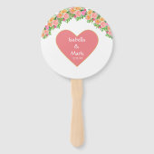 ロマンチックなコーラルピンクのハート＆ピンクの花 ハンドファン (正面)