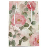 ロマンチックなコーラルピンクのバラの花のブライダルシャワー ミディアムペーパーバッグ (正面)