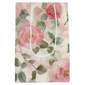 ロマンチックなコーラルピンクのバラの花のブライダルシャワー ミディアムペーパーバッグ (裏面)