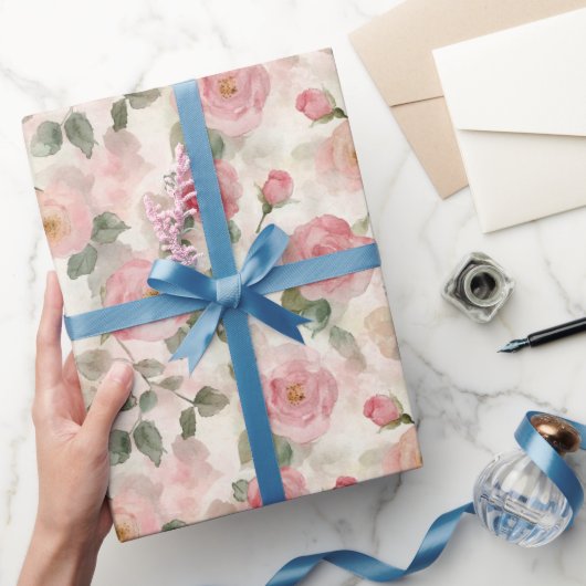 ロマンチックなコーラルピンクのバラの花のブライダルシャワー ラッピングペーパー (ギフト)