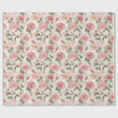 ロマンチックなコーラルピンクのバラの花のブライダルシャワー ラッピングペーパー (フラット)