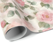 ロマンチックなコーラルピンクのバラの花のブライダルシャワー ラッピングペーパー (ロールコーナー)