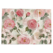 ロマンチックなコーラルピンクのバラの花束 ウェディング ラージペーパーバッグ (裏面)