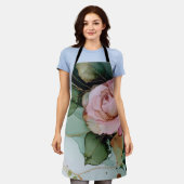 ロマンチックなコーラルピンクのローズフラワーブライダルシャワー エプロン (着用した状態)