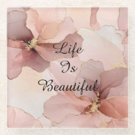 ロマンチックなコーラルピンクゴールドフラワーブライダルシャワー ガラスコースター