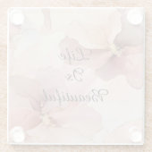 ロマンチックなコーラルピンクゴールドフラワーブライダルシャワー ガラスコースター (裏面)