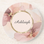 ロマンチックなコーラルピンクゴールドフラワーブライダルシャワー コースター (正面)