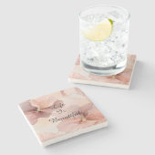 ロマンチックなコーラルピンクゴールドフラワー ブライダルシャワー ストーンコースター (横)