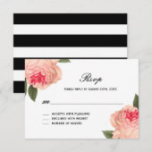 ロマンチックなコーラルプーストライプニーとRSVPカード 出欠カード (正面/裏面)