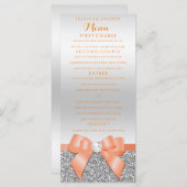 ロマンチックなコーラルボウ&シルバーグリッター結婚ズメニュー メニュー (正面/裏面)
