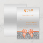 ロマンチックなコーラルリボン＆シルバーラメの出欠確認 出欠カード (正面/裏面)