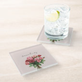 ロマンチックなコーラルレッドピンクのバラの花の結婚式 ガラスコースター (アングル)