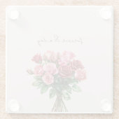 ロマンチックなコーラルレッドピンクのバラの花の結婚式 ガラスコースター (裏面)