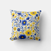 ロマンチックなコーンフラワーブルーとイエローフローラ クッション (正面)
